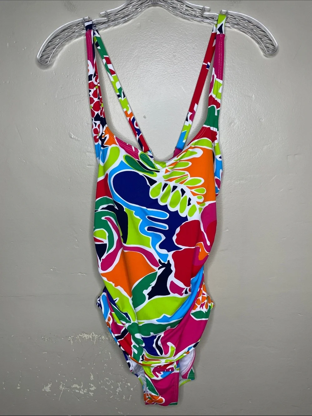 NAUTICA Vibrant Tropical Print One Piece COCKTAIL Crossback Swimsuit XL